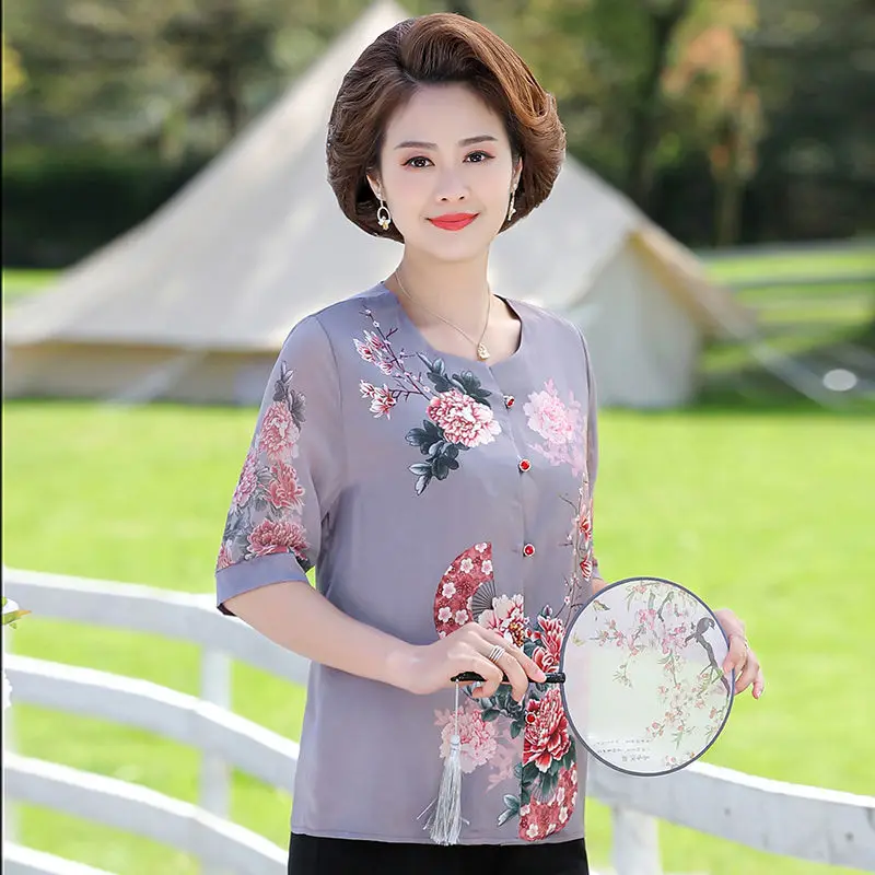 

2021 spring and summer fashion new temperament middle sleeve loose large size women's all-match casual thin shirt top