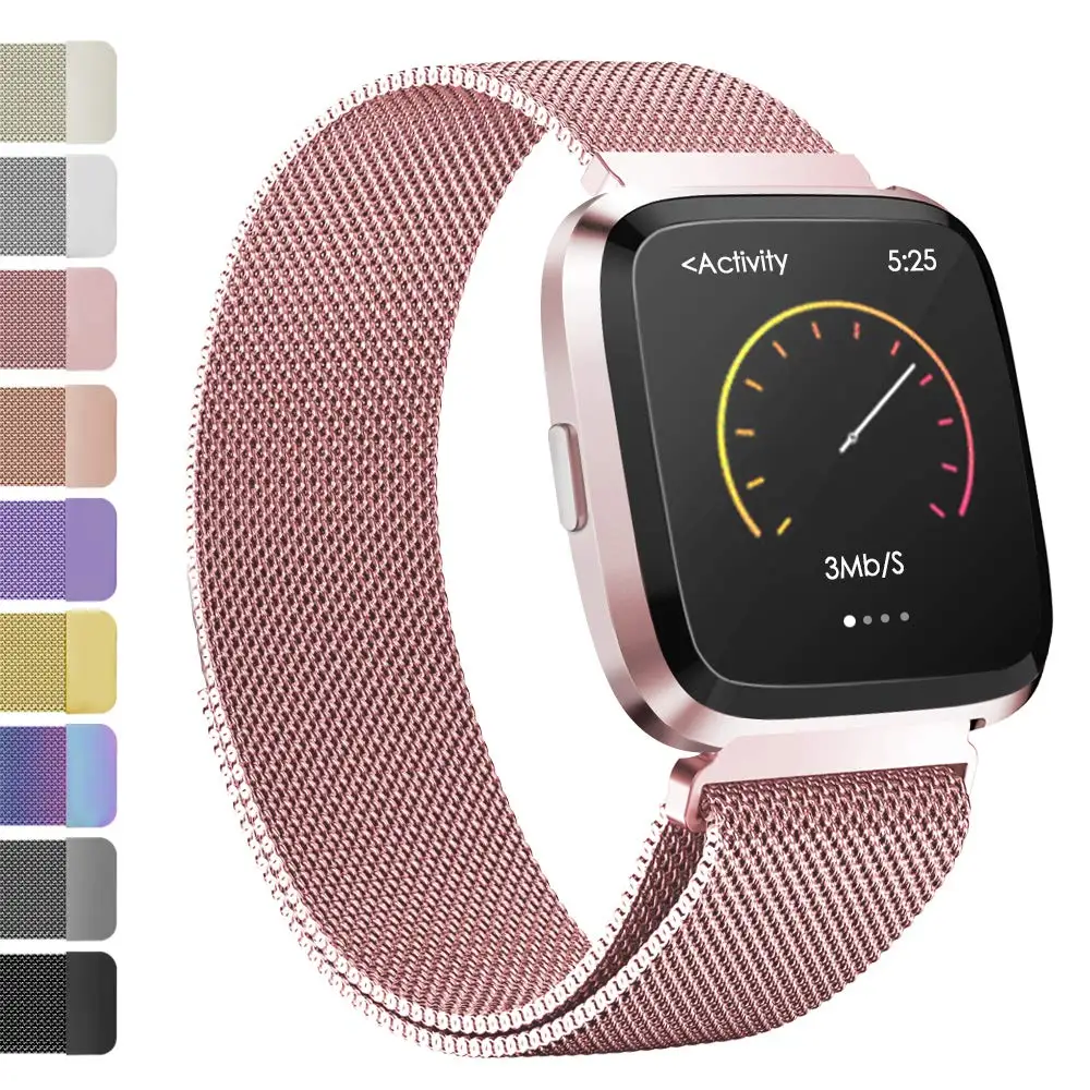 Rose Pink Ремешок металлический браслет из нержавеющей стали для Fitbit Versa ремешок на запястье Миланский Магнитный Браслет fit bit Lite Verse 2 Band аксессуары - Цвет: Rose Pink