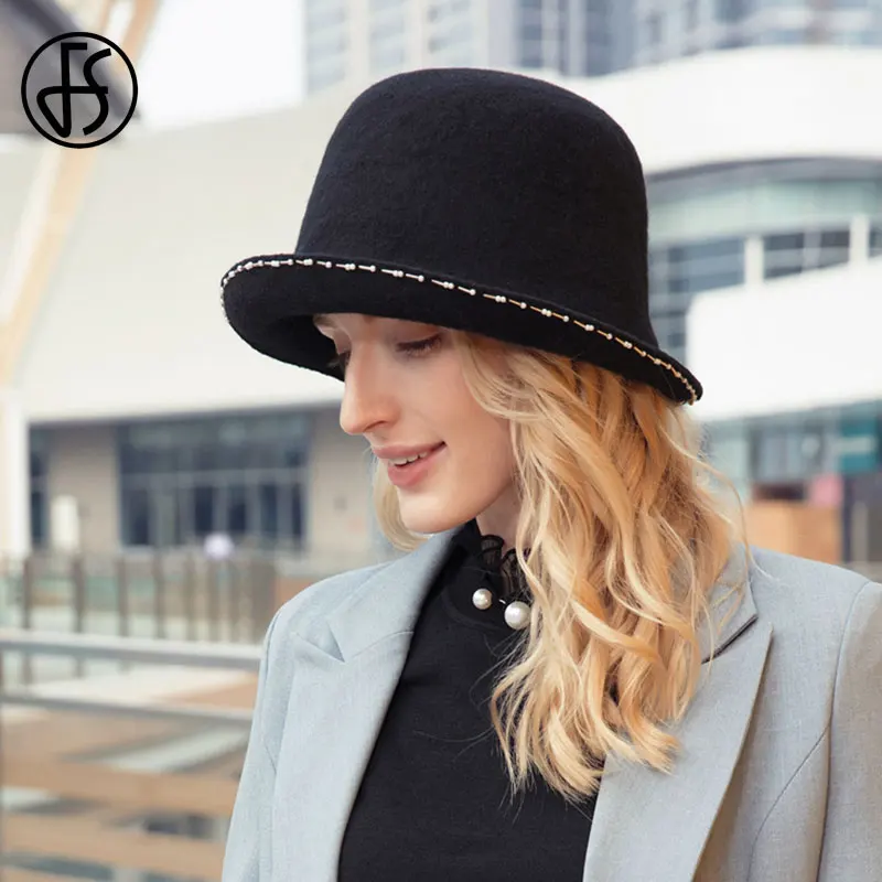 Женская винтажная шляпка-Колокол FS шерстяная шляпка-котелок с широкими полями