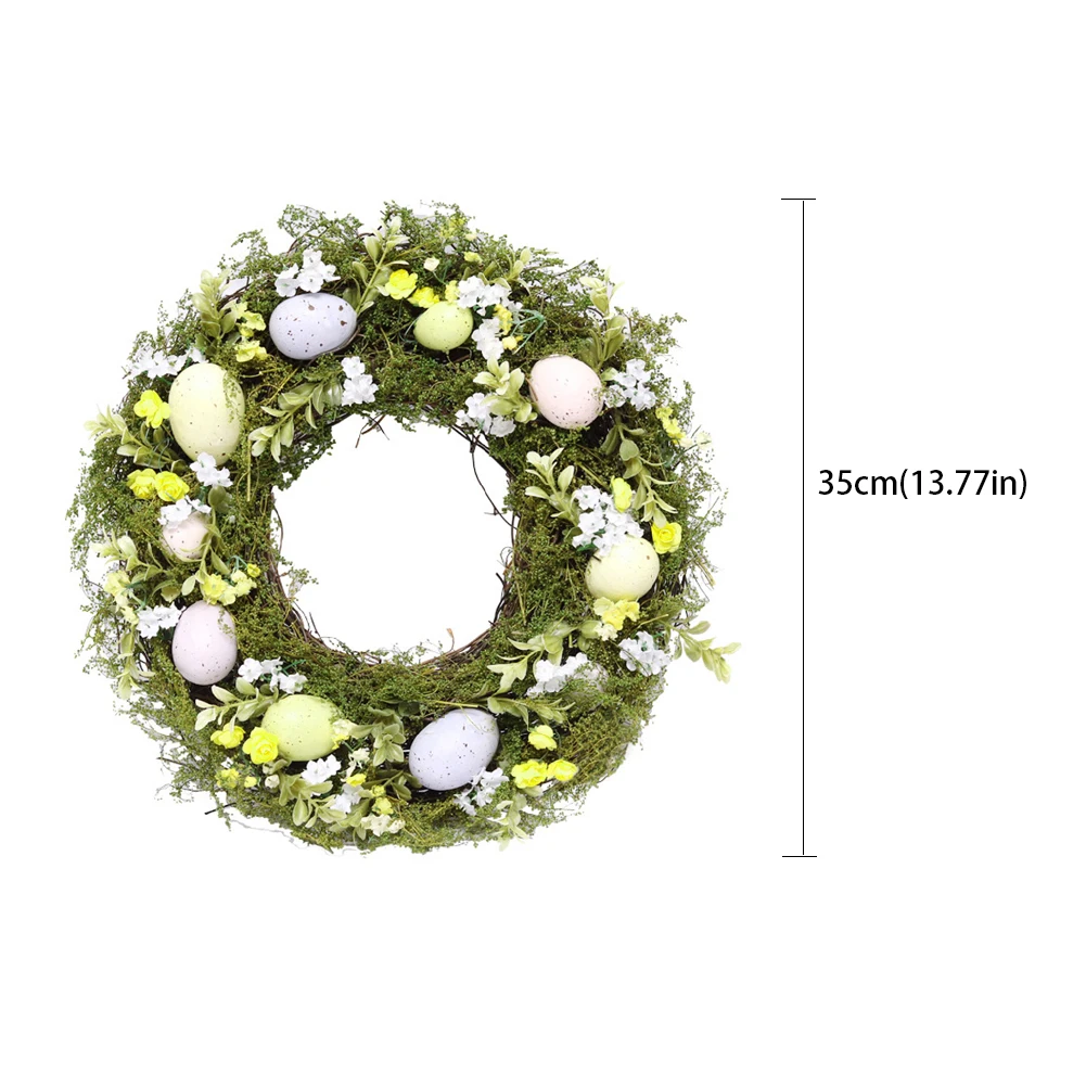 

Easter Wreath Easter Egg Artificial Door Garland Rattan Frame With Green Leaves Flowers For Home Party Door Easter Day Decor