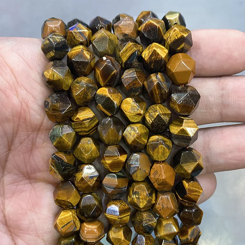 

Faceted Tiger Eye Agates Natural Stone Spacers Loose Beads for Jewelry Making DIY Charms Bracelet Necklace 15" Strand 6 8 10MM