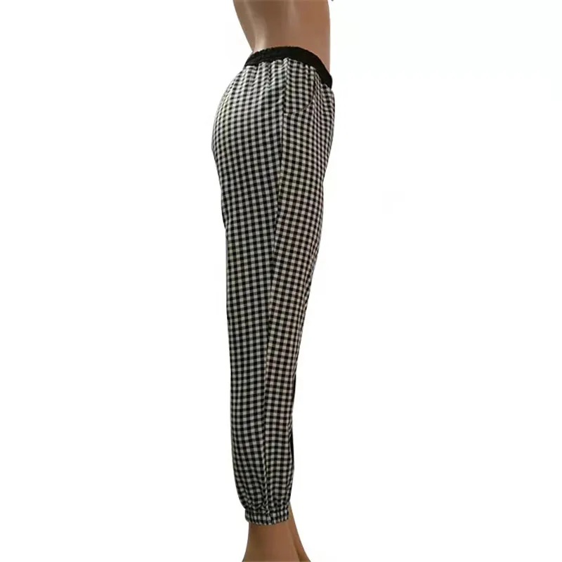 

Women's Plaid Pants Harajuku Color Block Sweatpants Elastic Waist Streetwear Casual Loose Jogging Pants with Pockets Chain
