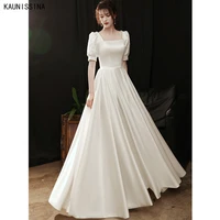 kaunissina simple white satin wedding dress boho square collar beaded bridal gown customize size bride desses vestidos de mariee