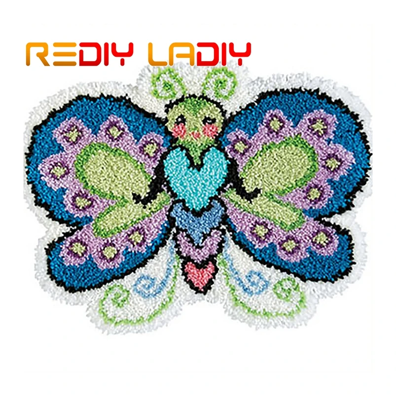 Latch Hook Rug Kits Crocheting Carpet Colorful Butterfly Acrylic Yarn Printed Canvas Cushion Mat Crochet Tapestry Sofa Decor | Дом и сад