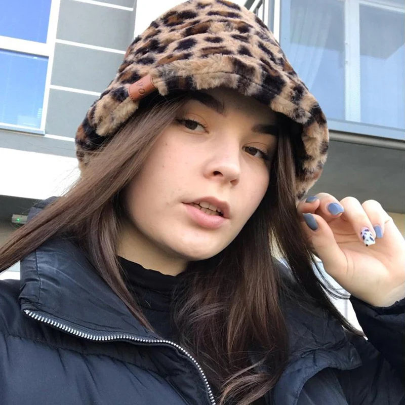 Женская плюшевая Панама зимняя винтажная из искусственного меха с леопардовым