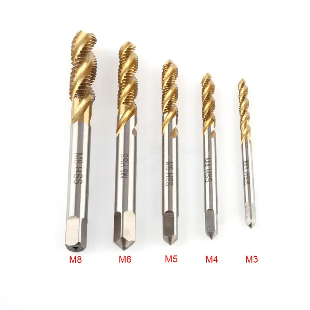 5 шт. HSS 3 Флейта M3 M4 M5 M6 M8Screw набор сверл с винтовой резьбой титановый станок ручная