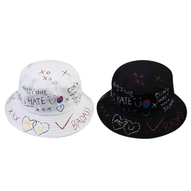 

Unisex Harajuku Bucket Hat Korean Letters Graffiti Print Hip Hop Fisherman Cap