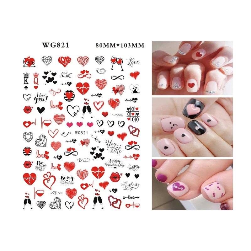 

10PCS New Love Teddy Bear Letter Font Couple Gift Nail Sticker Design 3D Nail Art Adhesive Slider Decorative Decal Sticker