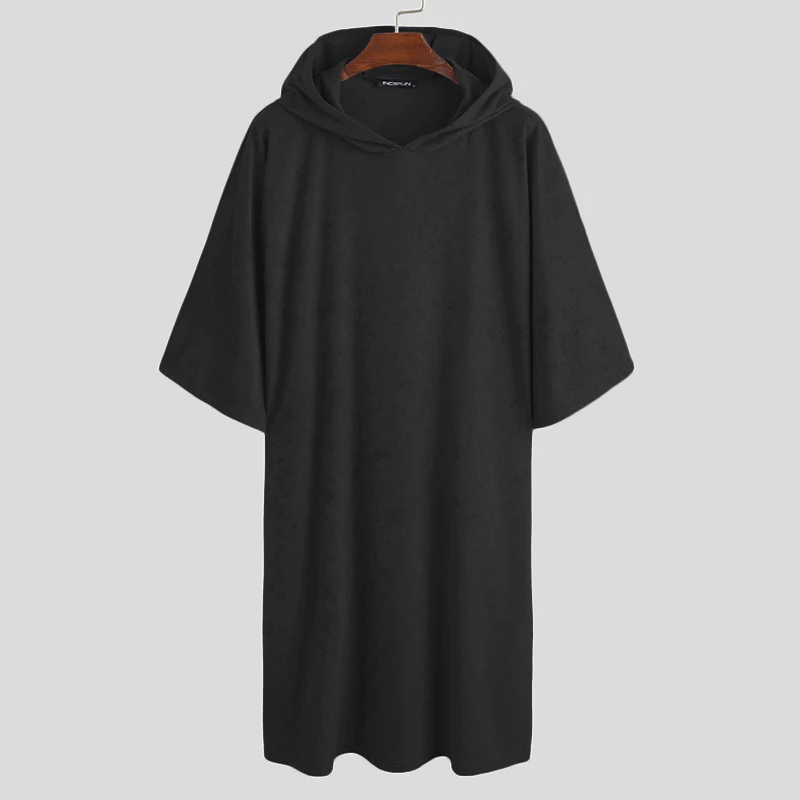 

Men Bathrobes Homewear Hooded Half Sleeve Leisure Towel Robes Comfortable Solid Mens Nightgown Bathrobes Poncho S-5XL