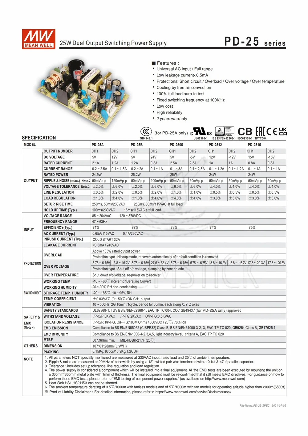 Означает хорошо PD-2512 meanwell PD-25 24 Вт Двойной выход импульсный источник питания |