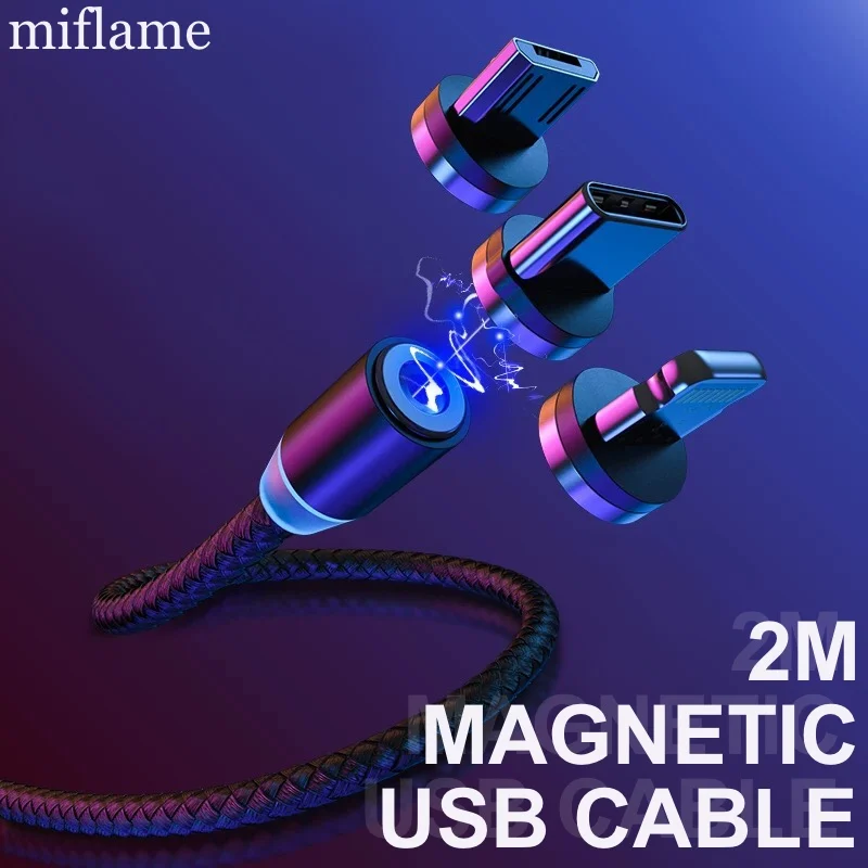 Магнитный usb кабель для быстрой зарядки 2 м Micro USB iPhone huawei samsung type C магнитный