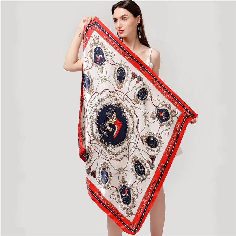 

Fashion Women Silk Scarf 2021 Luxury Print Satin Female Hijab Square Foulard Head Shawl Lady Bandana Smooth Pashmina Scarves