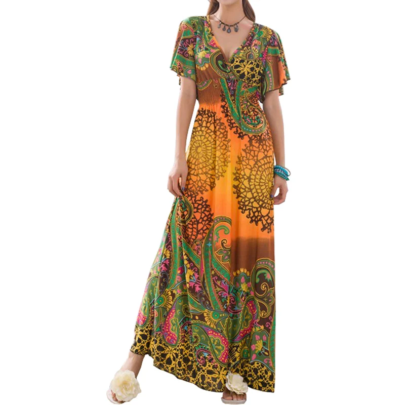 Женская летняя Длинная пляжная одежда богемная бабочка рукав с резинкой в талии