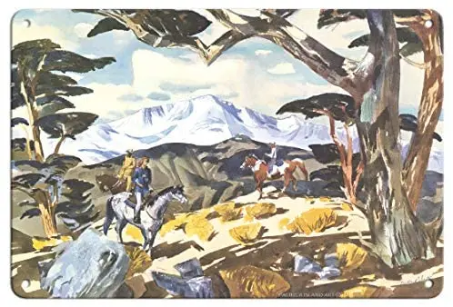 

Colorado - Riding The Trail - United Air Lines - Airlineby Millard Sheets c.1958 Metal Tin Sign