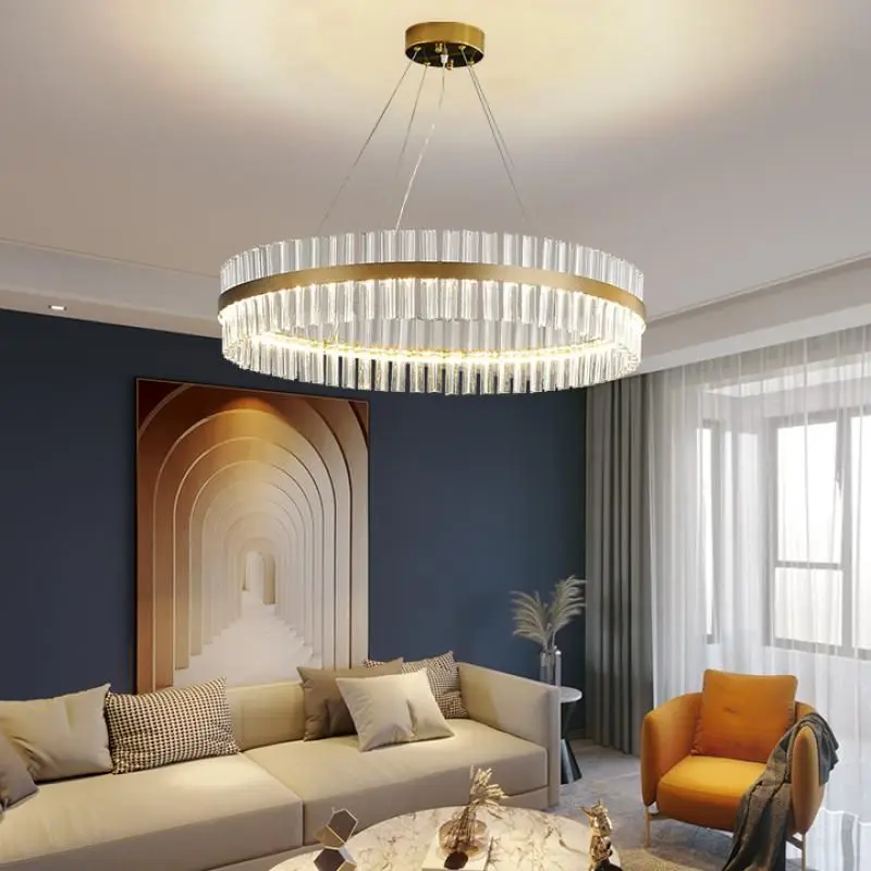 

Luxe Gold Ronde Kroonluchter Voor Living Eetkamer Led Slaapkamer Licht Transparant Glas Eenvoudige Ring Lampenkap