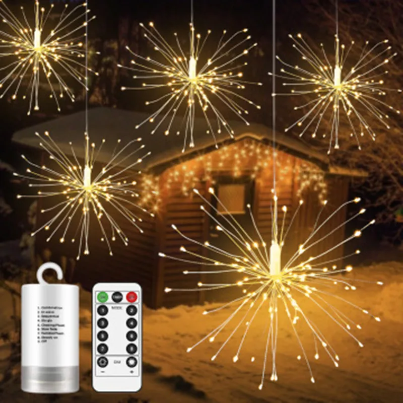 

Christmas decoration LED hanging starburst firework light silver wire fairy light remote control string light wedding