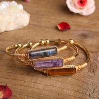 fashion women flash labradorite stone open cuff wristband bracelet natural gemstones gold copper bangle jewelry gift dropship