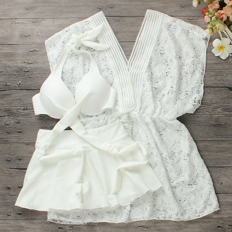 Новинка 2021 женский белый комплект бикини для плавания из трех предметов летняя