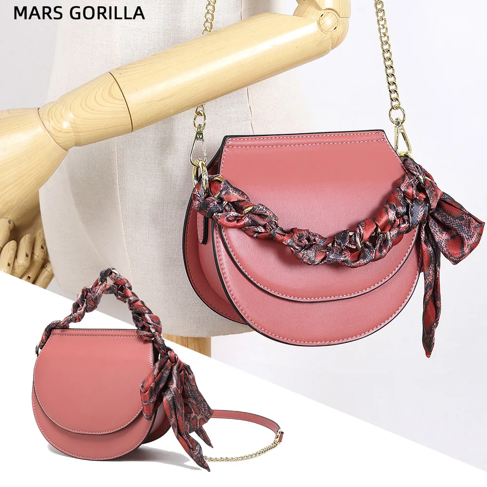 Женская сумка через плечо полумесяц металлическая цепь кожаный магнит для сумки