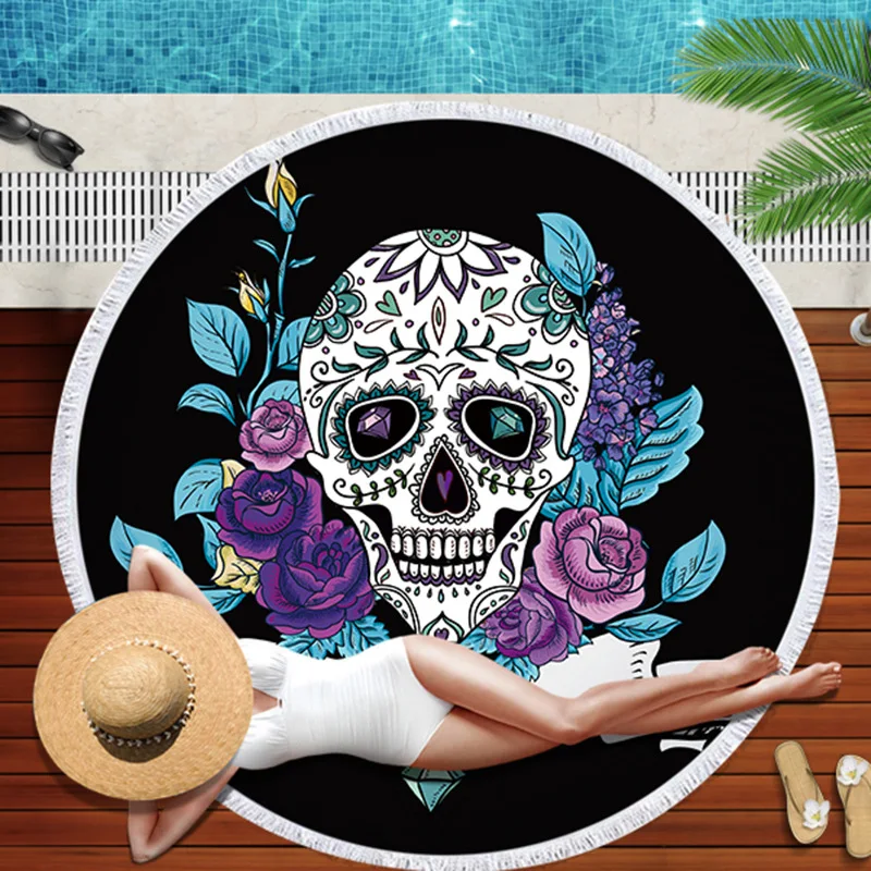 

New cartoon skull beach towel microfiber with tassel digital printing