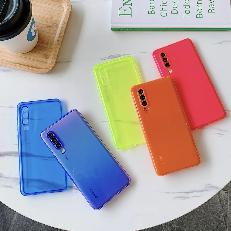 Флуоресцентный неоновый защитный чехол для телефона Huawei P40 Pro P20 P30 Lite Mate 30 Honor 20 Nova 7