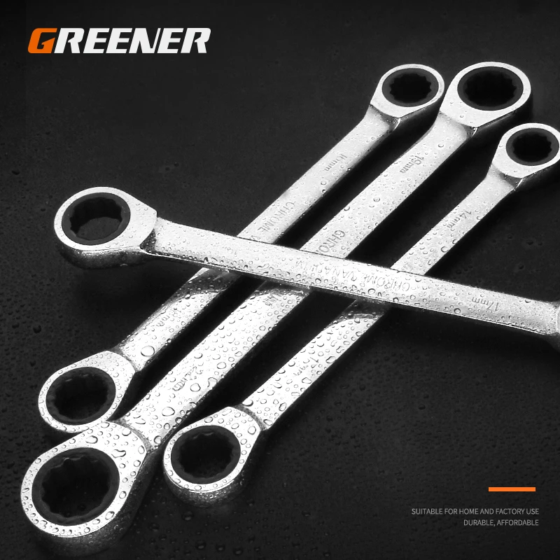 

Greener Chrome Vanadium Ring Double Head Ratchet Wrench Reversible 8-9-10-12-13-14-15-16-17-18-19mm Ratchet Combination Spanner