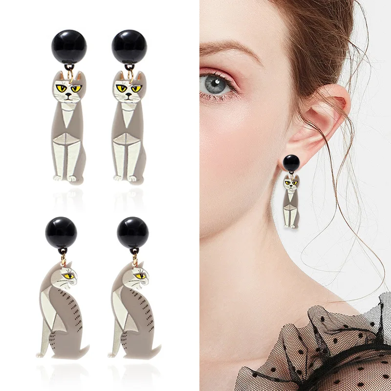 

Charmsmic 3D Design Acrylic Dangle Earrings For Women Three Dimensional Animal Cat Print Ear Jewelry Unique Design Wholesale