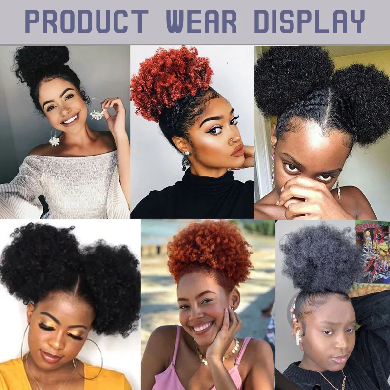

AILIADE Synthetic Puff Afro Short Kinky Curly Chignon Hair Bun Drawstring Ponytail Wrap Hairpiece for Adult black Women