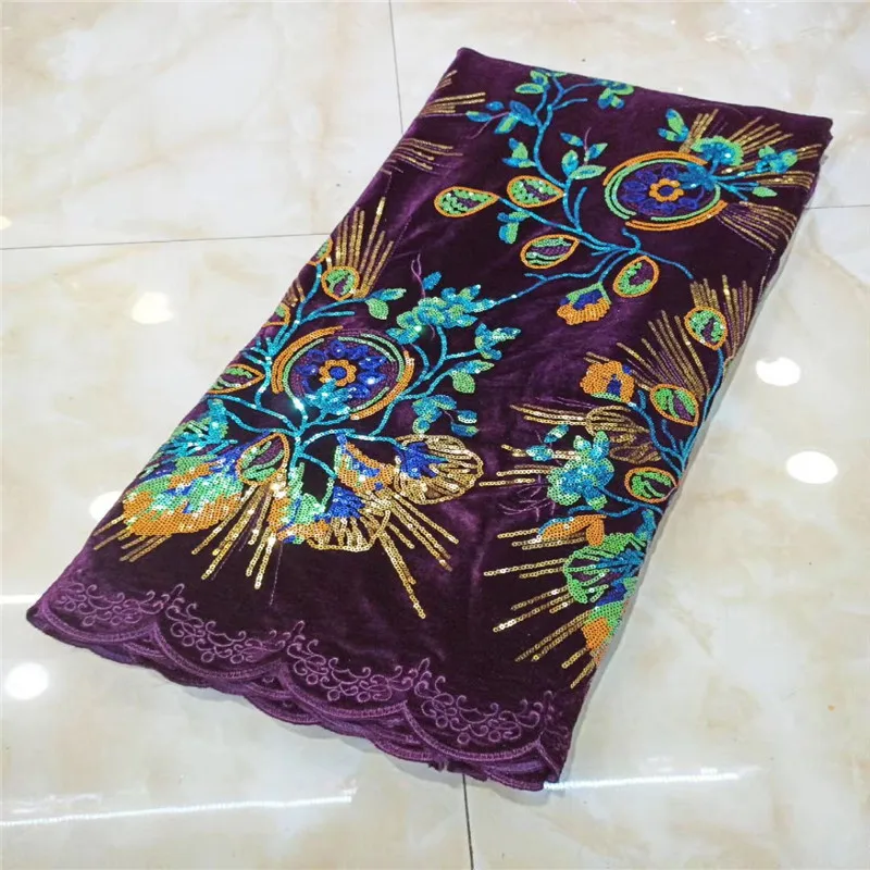 Бархатная ткань с блестками 2021 фиолетовая нигерийская черная Золотая кружевная