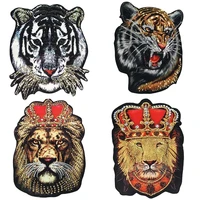 oversized fashion beaded embroidered patches decals for clothing accessories tiger head lion applique sew on diy supplies