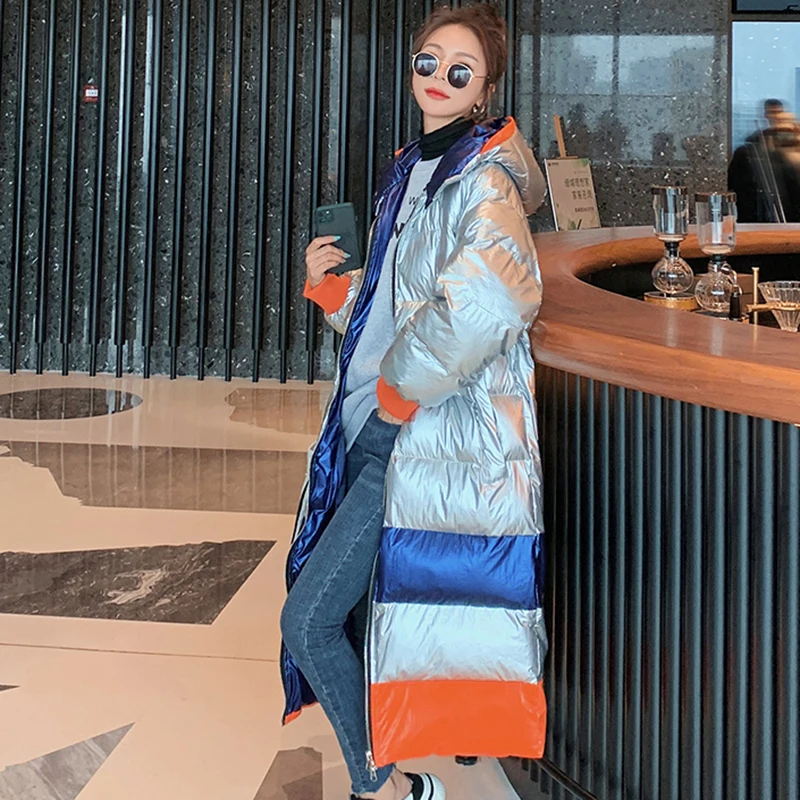 Женское зимнее модное блестящее хлопковое пальто Корейская Свободная куртка