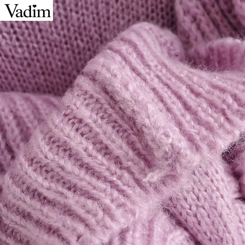 Vadim милый Женский вязаный свитер с оборками длинные рукава круглый вырез