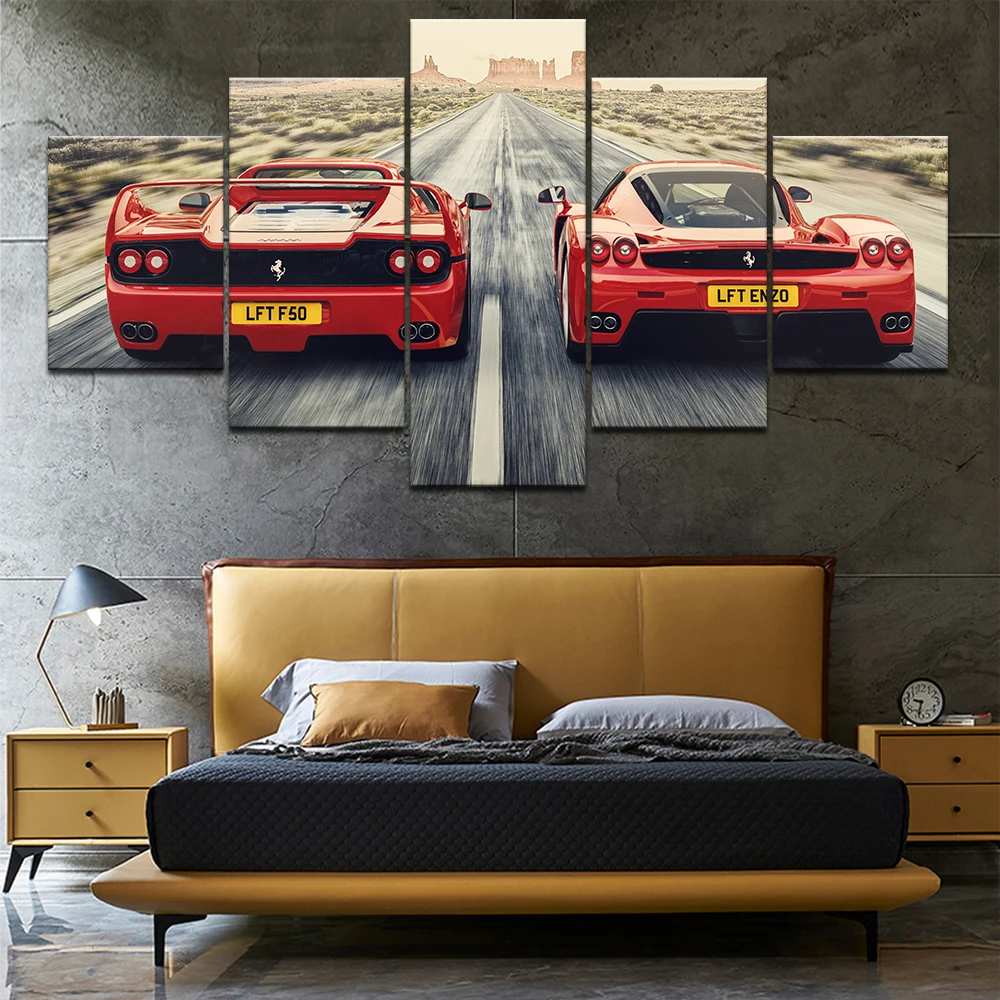 

Painting Canvas Modular Home Decor Poster 5 Panels Red Car Framework Modern Wall Art Pictures For Living Room Decoration