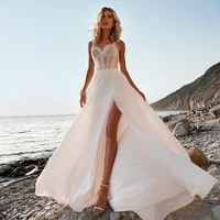 new charming boho beach lace bridal wedding dresses side split sweetheart with straps wedding gowns for bride back out 2021
