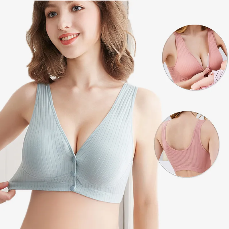 Sujetador de Lactancia materna de algod&oacute;n para mujer, sost&eacute;n de maternidad para amamantar, ropa interior &iacute;ntima, Brasier de Lactancia con alambre-0