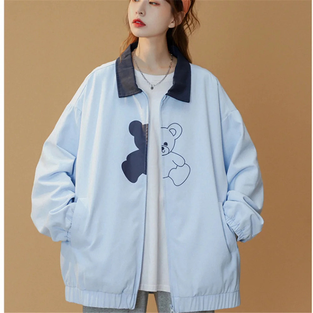 

Крутая толстовка с принтом медведя в стиле Харадзюку, свободная толстовка с длинным рукавом, уличная одежда для женщин, толстовка с милым пр...