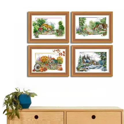 

SJ023 Stich Cross Stitch Kits Craft Packages Cotton Seasons Painting Counted China DIY Needlework Embroidery Cross-Stitching