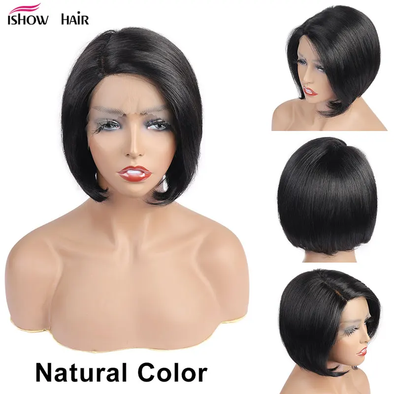Парик Pixie Cut Ishow Короткие парики для женщин цветные человеческие волосы ed