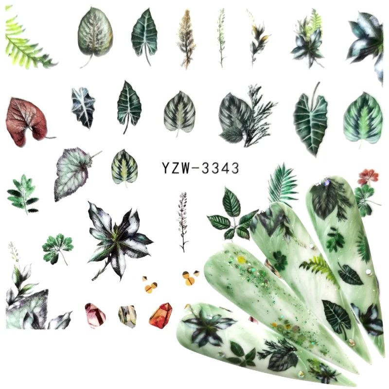 

2023 1PC Water Nail Decal And Sticker Flower Leaf Tree Green Simple Summer Slider for Manicure Nail Art Watermark Tips