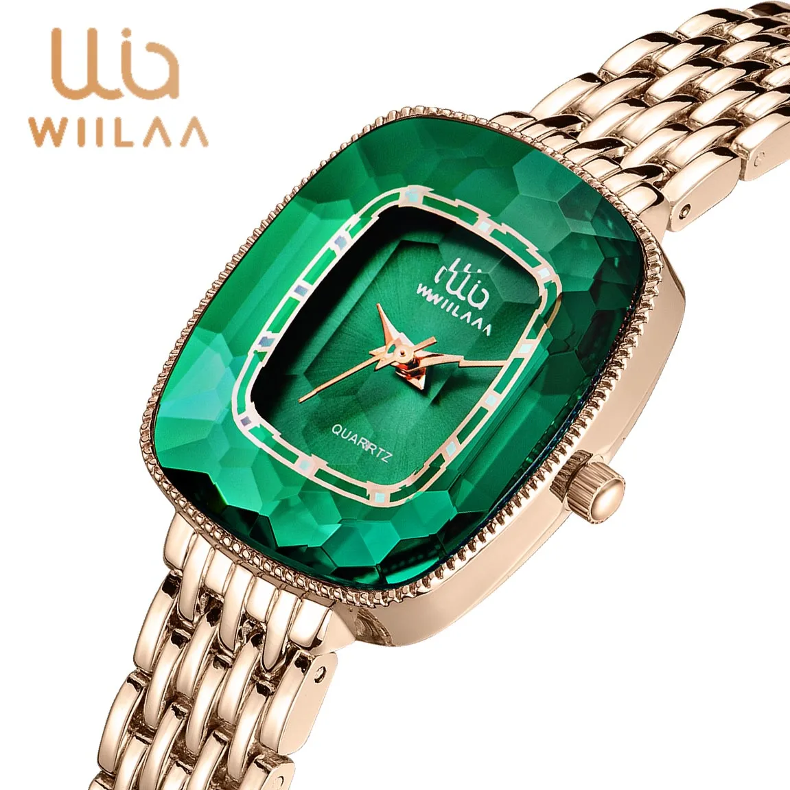 

WIILAA 2023 Ladies Wrist Watch Green Diamond Style Luxury Women Quartz Watch Creative Unique for Female Clock Relogio Feminino