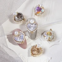 4pcs nail art love rhinestone pearl jewelry flat heart alloy nail decoration diamond elegant accessories