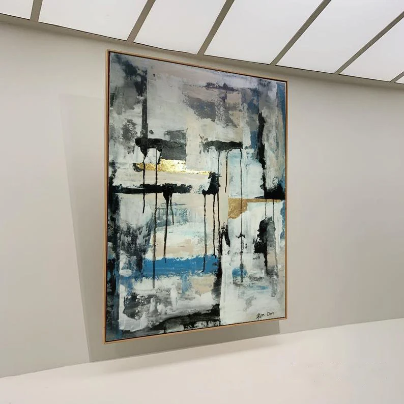 

XL Abstract Painting Art Canvas Painting Big Painting Oversized Paintings Leaf Painting Gold Black Pictures Decorated Small Room