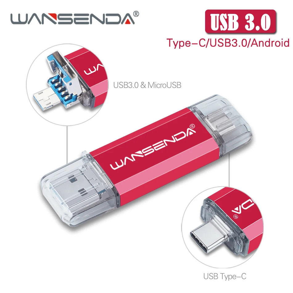 Флеш-накопитель WANSENDA OTG USB 128 ГБ Type C 32 Гб 64 256 Pendrive 3 в 1 USB3.0 & Type-C Micro | Компьютеры и