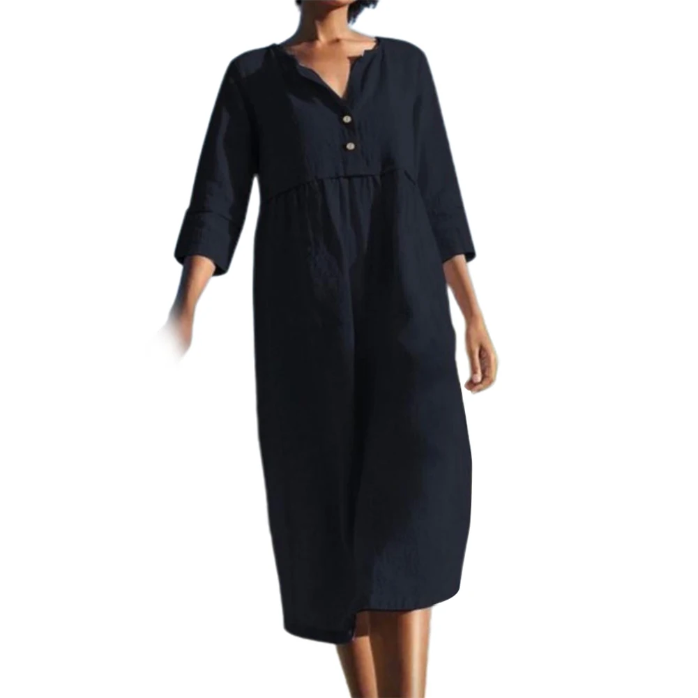 Женское хлопковое платье средней длины свободное однотонное пляжное с