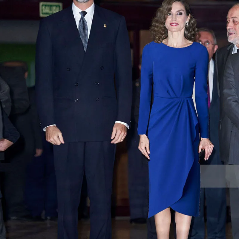 

Женское Плиссированное праздничное платье Queen Letizia, элегантное приталенное платье средней длины с длинным рукавом, осень