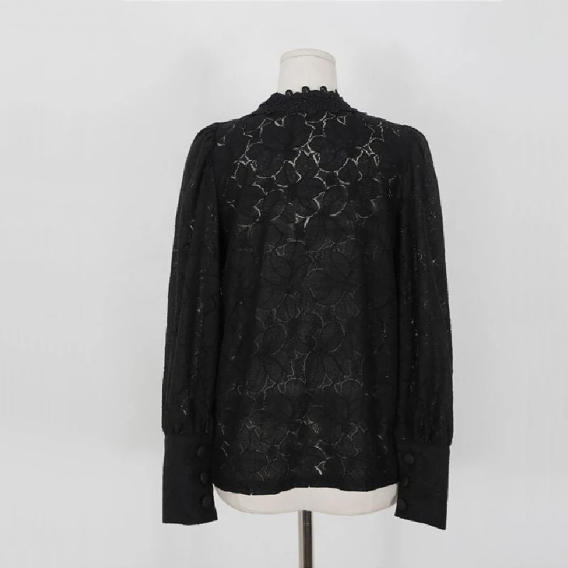 

Spring and Autumn female shirt solid color V-neck long-sleeved lace shirt