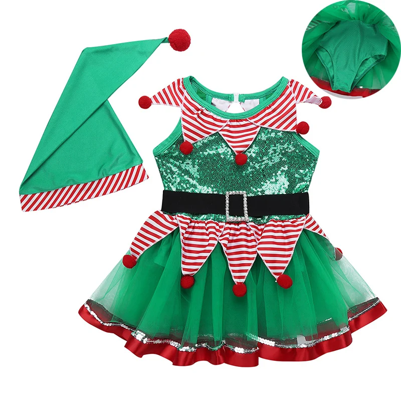 ChicTry Детский Рождественский праздничный костюм эльфа с блестками полосатый