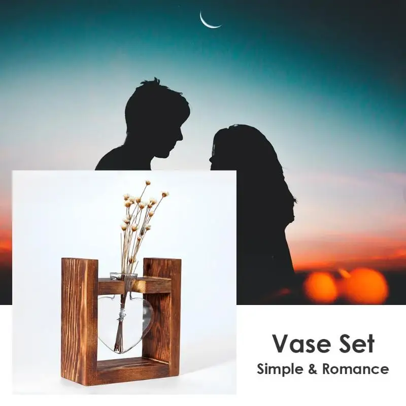 Новая деревянная рамка стеклянная ваза в форме сердца гидропонная для цветов