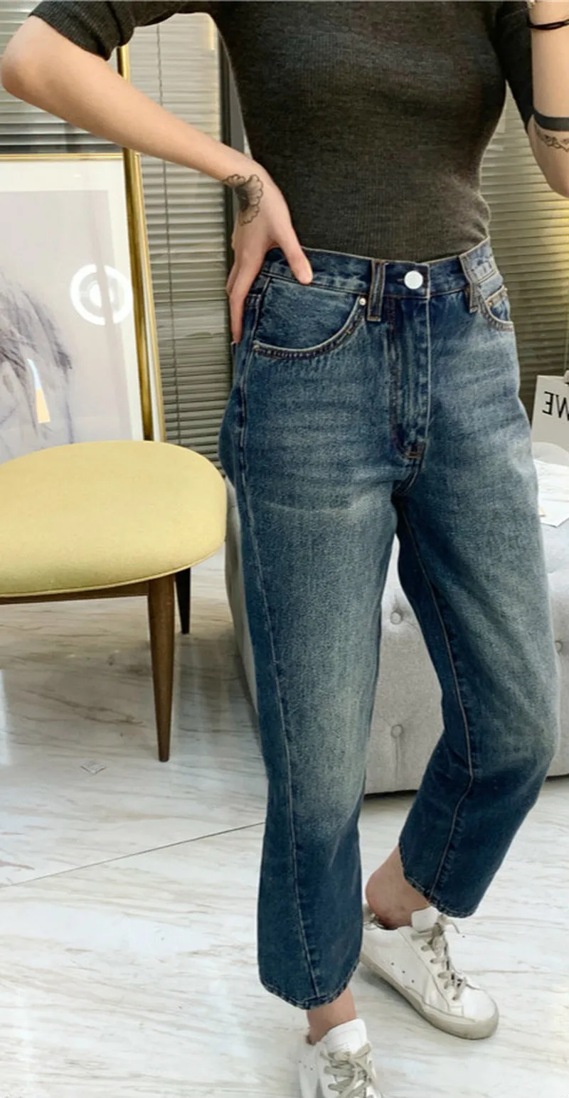 Хлопковые прямые ковбойские брюки с высокой талией голубые джинсы в стиле ретро