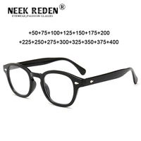 black frame unisex reading glasses retro women resin lens presbyopia with diopters 0 5 0 75 1 75 2 75 3 0 3 25 3 75 4 0